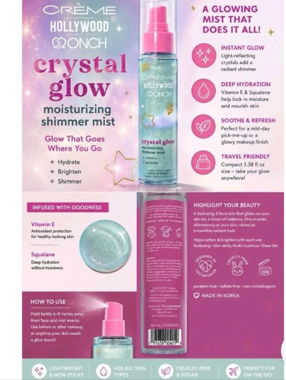 Crème Hollywood x Conch Crystal Glow Moisturizing Shimmer Mist